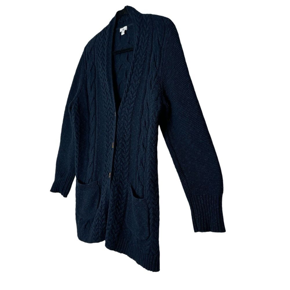 J Jill Cardigan Sweater Women Medium Navy Brown Buttons Weight Pockets‎ Academia - Picture 5 of 9